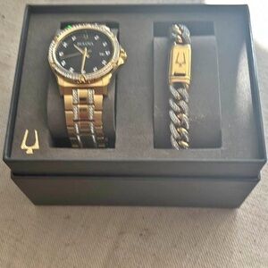 Bulova Gold and Black Watch with Bracelet